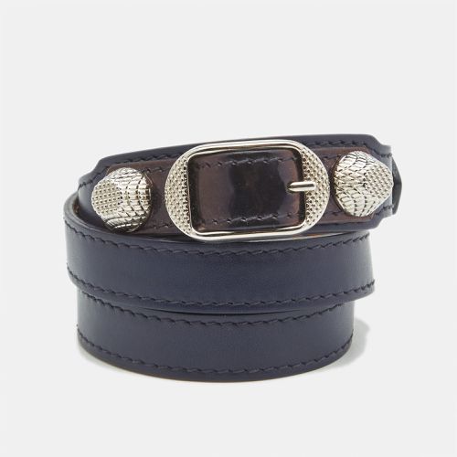 Balenciaga Navy Blue Leather Silver Tone Triple Tour Bracelet - Balenciaga - Modalova