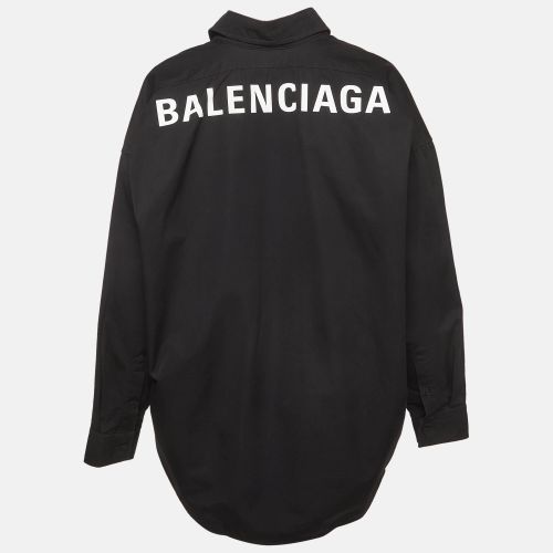 Logo Printed Cotton Oversized Button Down Shirt S - Balenciaga - Modalova
