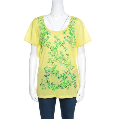 Balenciaga Yellow and Green Floral Cutout Printed T-Shirt M - Balenciaga - Modalova