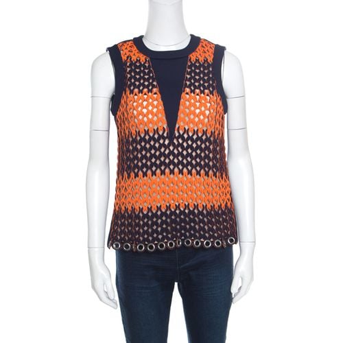 Blue and Neon Orange Open Loop Weave Detail Sleeveless Top S - Balenciaga - Modalova