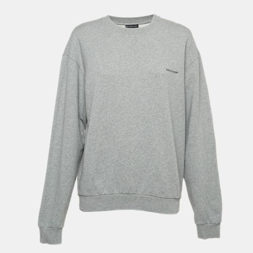 Balenciaga Grey Logo Print Cotton Knit Sweatshirt M - Balenciaga - Modalova