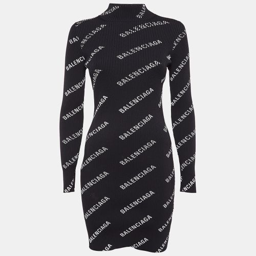 Logo Print Rib Knit Bodycon Dress M - Balenciaga - Modalova