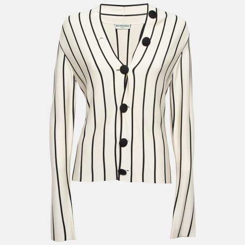 Balenciaga Cream Striped Silk Knit Cardigan M - Balenciaga - Modalova