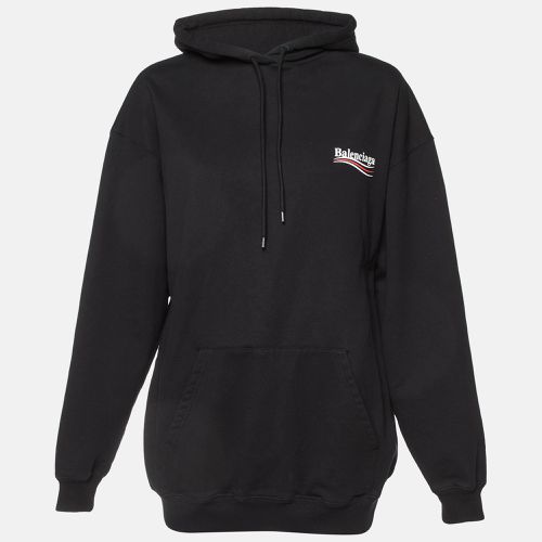 Balenciaga Black Logo Print Cotton Knit Hoodie XS - Balenciaga - Modalova