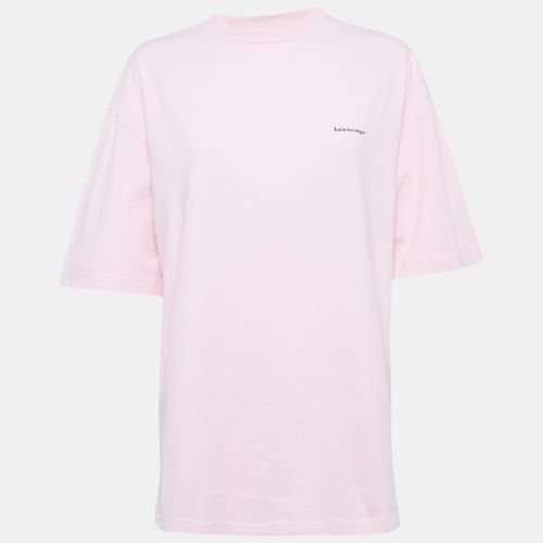 Balenciaga Pink Crest Print Cotton Knit Crew Neck T-Shirt XS - Balenciaga - Modalova