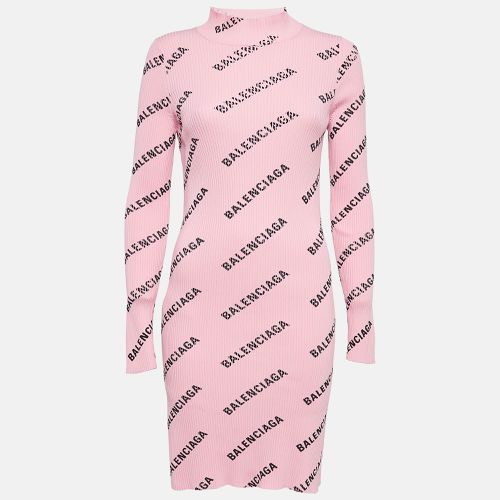 Logo Print Rib Knit Bodycon Dress M - Balenciaga - Modalova