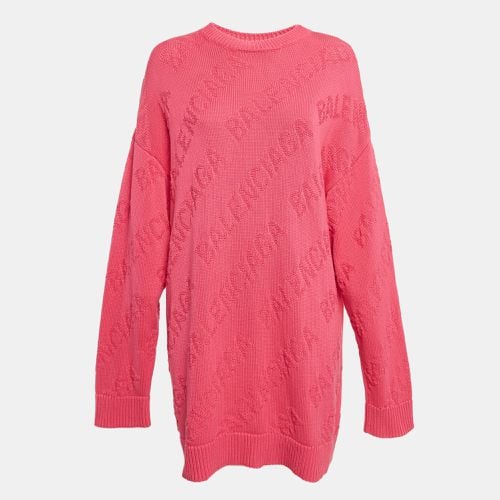 Balenciaga Pink Logo Embossed Knit Oversized Sweater S - Balenciaga - Modalova