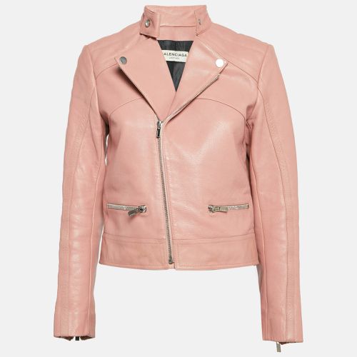 Balenciaga Pink Leather Zipper Detail Rider Jacket M - Balenciaga - Modalova