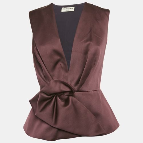 Balenciaga Dark Burgundy Satin Draped Sleeveless Blouse S - Balenciaga - Modalova