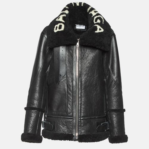 Balenciaga Black Leather and Shearling Oversized Jacket L - Balenciaga - Modalova