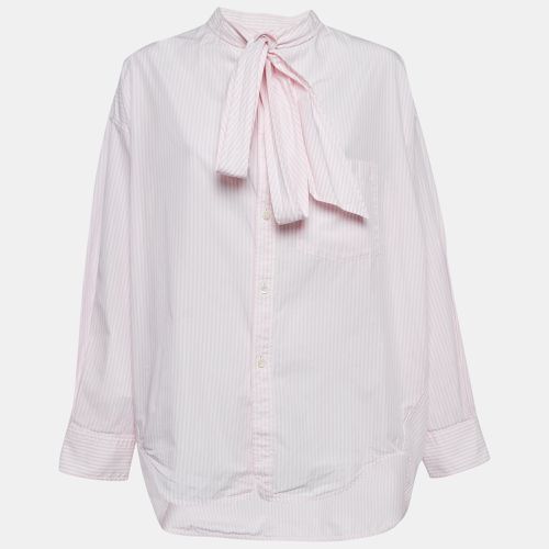 Balenciaga Pink/White Stripe Cotton Neck Tie Detail Oversized Shirt S - Balenciaga - Modalova