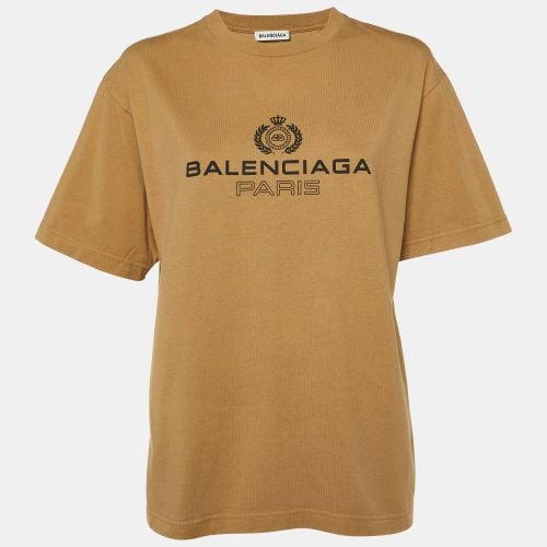 Balenciaga Beige Logo Print Cotton Crew Neck T-Shirt S - Balenciaga - Modalova