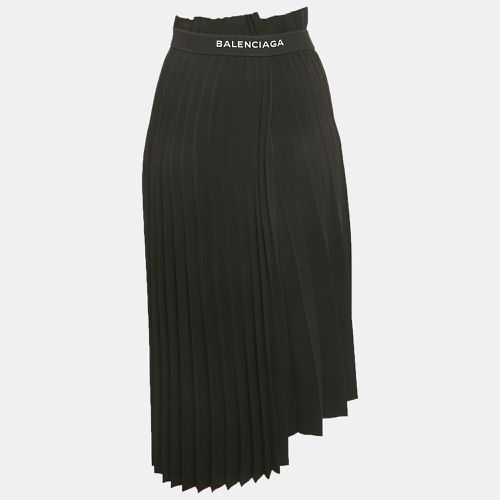 Balenciaga Black Plisse Raw Edge Faux Wrap Midi Skirt S - Balenciaga - Modalova