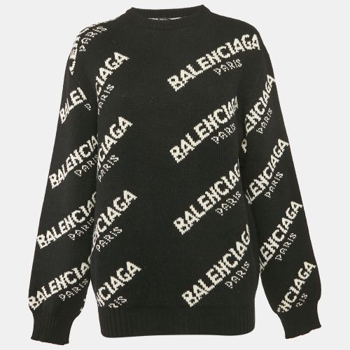 Balenciaga Black Logo Jacquard Knit Jumper L - Balenciaga - Modalova