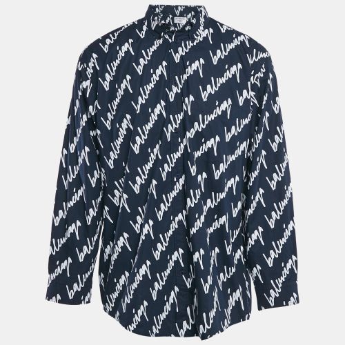 Balenciaga Midnight Blue Logo Print Cotton Unisex Oversized Shirt M - Balenciaga - Modalova