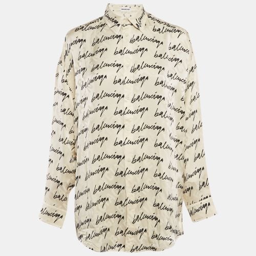 Balenciaga White Logo Print Jacquard Silk Button Front Blouse S - Balenciaga - Modalova