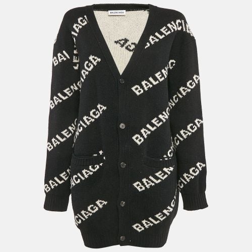 Balenciaga Black Logo Jacquard Knit Long Archetype Cardigan M - Balenciaga - Modalova