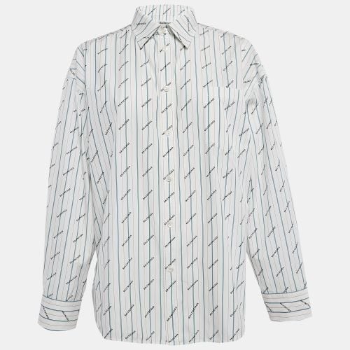 Balenciaga White Stripe Print Cotton Button Front Oversized Shirt S - Balenciaga - Modalova