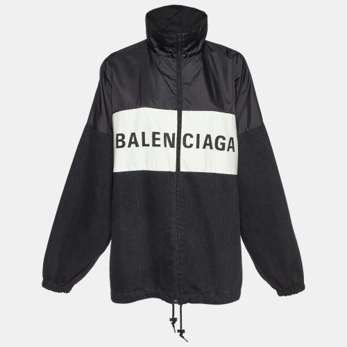 Logo Print Nylon & Denim Windbreaker Jacket S - Balenciaga - Modalova