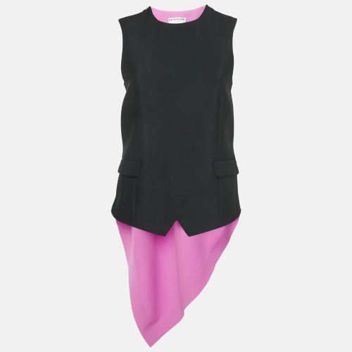 Balenciaga Pink/Black Wool and Crepe Asymmetric Sleeveless Top M - Balenciaga - Modalova
