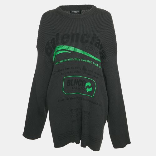 Balenciaga Grey Printed Rib Knit Oversized Sweater XS - Balenciaga - Modalova