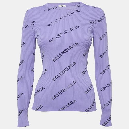 Balenciaga Purple All-Over Print Rib Knit Crewneck Sweater M - Balenciaga - Modalova