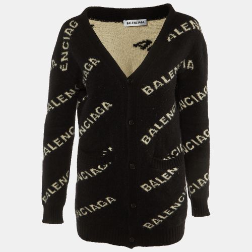 Balenciaga Black Logo Jacquard Knit Long Archetype Cardigan S - Balenciaga - Modalova