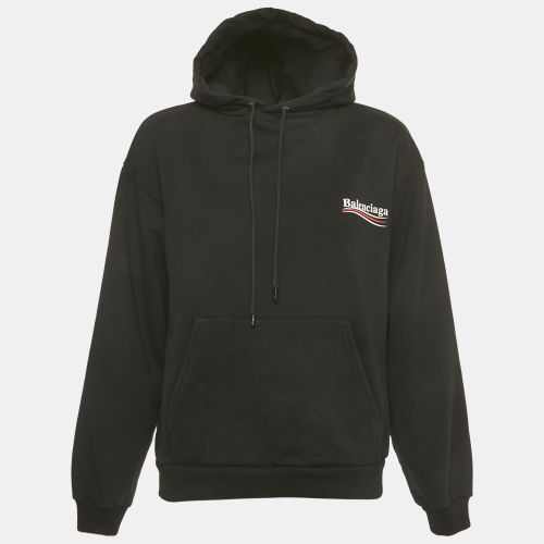 Balenciaga Black Campaign Print Cotton Knit Hoodie S - Balenciaga - Modalova