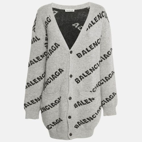 Grey Logo All Over Wool Knit Cardigan M - Balenciaga - Modalova