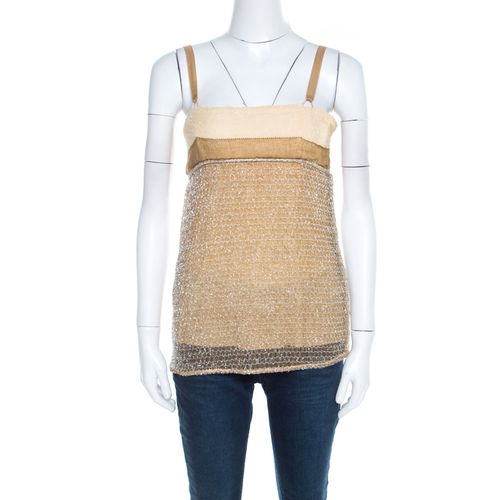 Balenciaga Ochre Yellow Embroidered Cotton Inlay Textured Camisole S - Balenciaga - Modalova