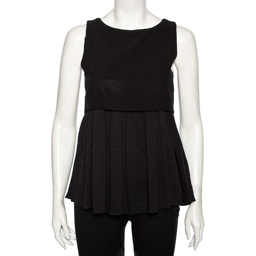 Balenciaga Black Textured Silk Contrast Overlay Detailed Sleeveless Mini Dress M - Balenciaga - Modalova