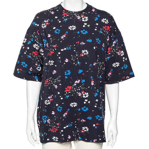 Balenciaga Navy Blue Floral Printed Cotton Oversized Short Sleeve T-Shirt M - Balenciaga - Modalova