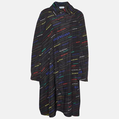 Balenciaga Black All Over Logo Print Technical Oversized Coat S - Balenciaga - Modalova