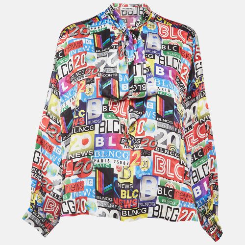 Balenciaga Multicolor News Channel Print Satin Blouse S - Balenciaga - Modalova