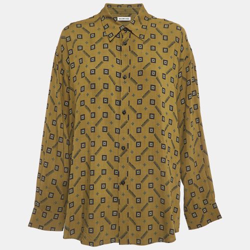 Balenciaga Green Geometric Print Crepe Long Sleeve Shirt M - Balenciaga - Modalova