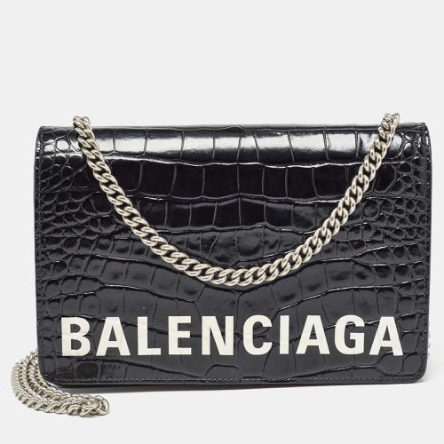 Balenciaga Black Croc Embossed Leather Ville Chain Clutch - Balenciaga - Modalova