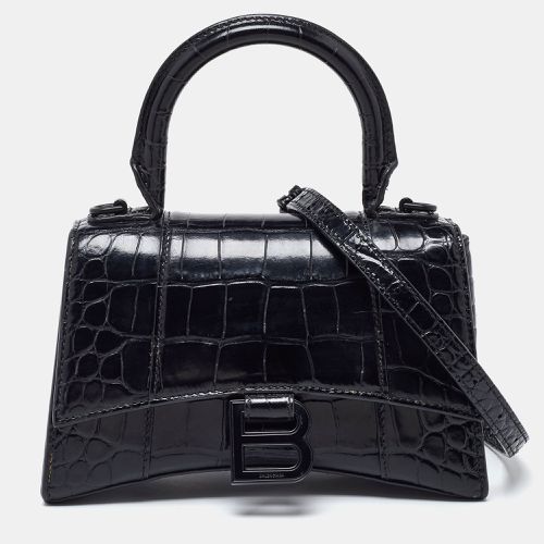 Balenciaga Black Croc Embossed Leather XS Hourglass Top Handle Bag - Balenciaga - Modalova