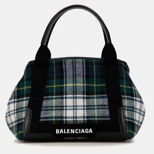 Balenciaga Green Canvas Plaid Navy Cabas Bag - Balenciaga - Modalova