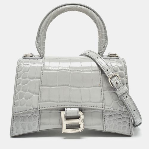 Balenciaga Grey Croc Embossed Leather XS Hourglass Top Handle Bag - Balenciaga - Modalova