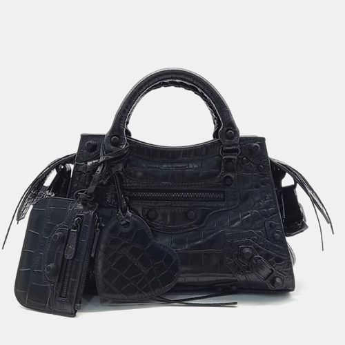 Balenciaga Black Semi Shiny Calfskin Crocodile Embossed Neo Classic Black Hardware Mini City - Balenciaga - Modalova