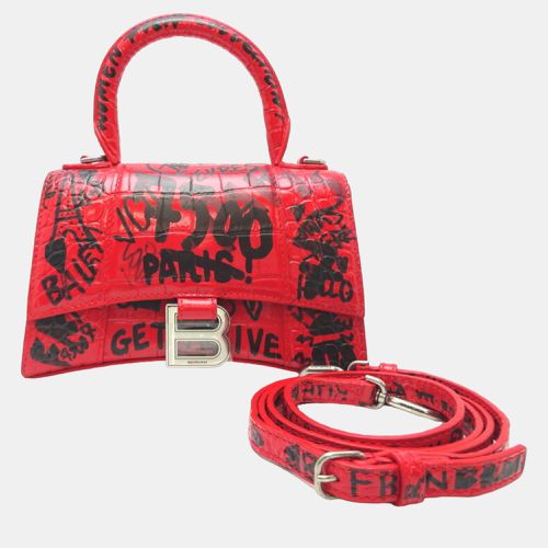 Balenciaga Red Leather Graffiti Hourglass XS Top Handle Bags - Balenciaga - Modalova