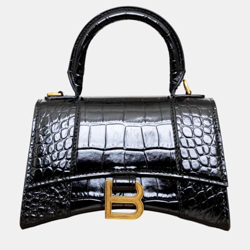 Balenciaga Black Croc Embossed Leather XS Hourglass Top Handle Bags - Balenciaga - Modalova