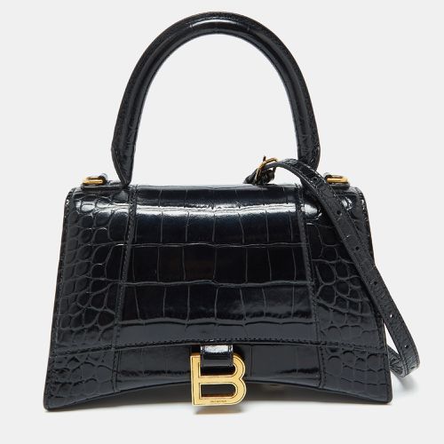 Balenciaga Black Croc Embossed Leather Small Hourglass Top Handle Bag - Balenciaga - Modalova