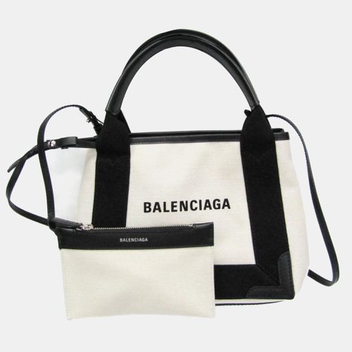 Balenciaga Black/Off-white Canvas and Leather Navy Cabas XS Tote Bag - Balenciaga - Modalova