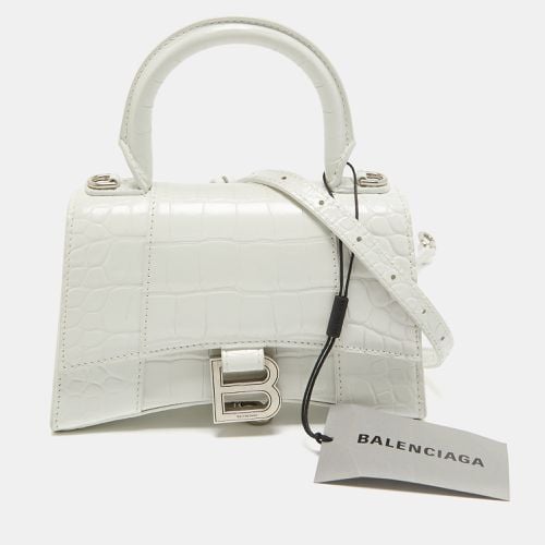 Balenciaga White Croc Embossed Leather XS Hourglass Top Handle Bag - Balenciaga - Modalova