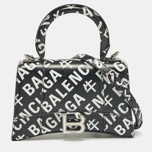 Balenciaga Black/White Leather Allover Logo XS Hourglass Top Handle Bag - Balenciaga - Modalova