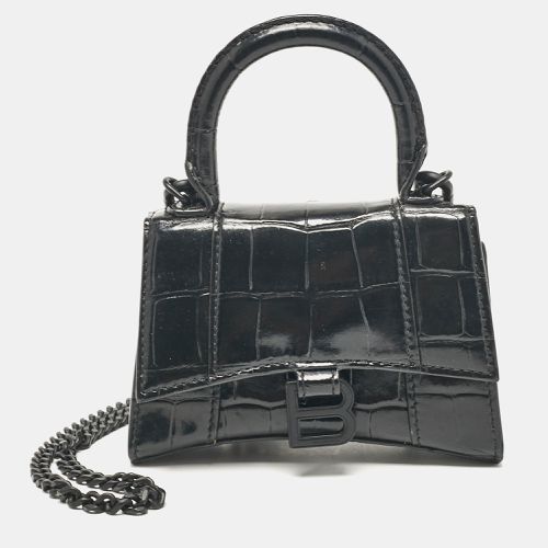 Balenciaga Black Croc Embossed Leather Mini Chain Hourglass Bag - Balenciaga - Modalova