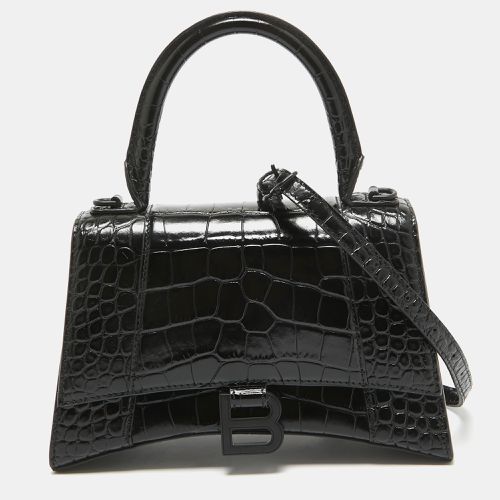 Balenciaga Black Croc Embossed Leather Small Hourglass Top Handle Bag - Balenciaga - Modalova