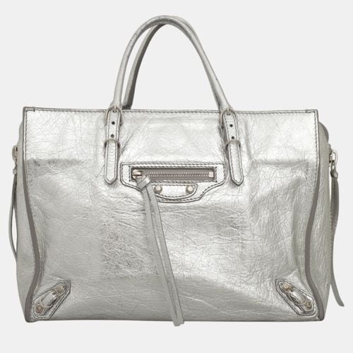 Balenciaga Metallic Silver Calfskin Leather Papier A6 Zip Around Tote Bag - Balenciaga - Modalova