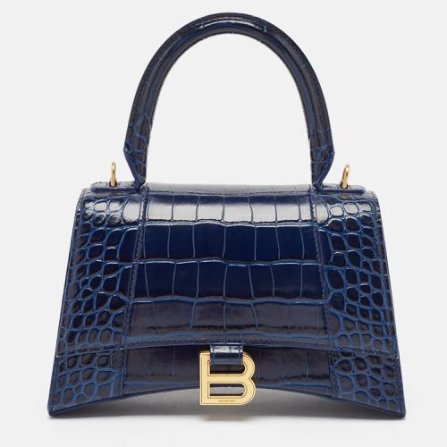 Balenciaga Blue Croc Embossed Leather Small Hourglass Top Handle Bag - Balenciaga - Modalova